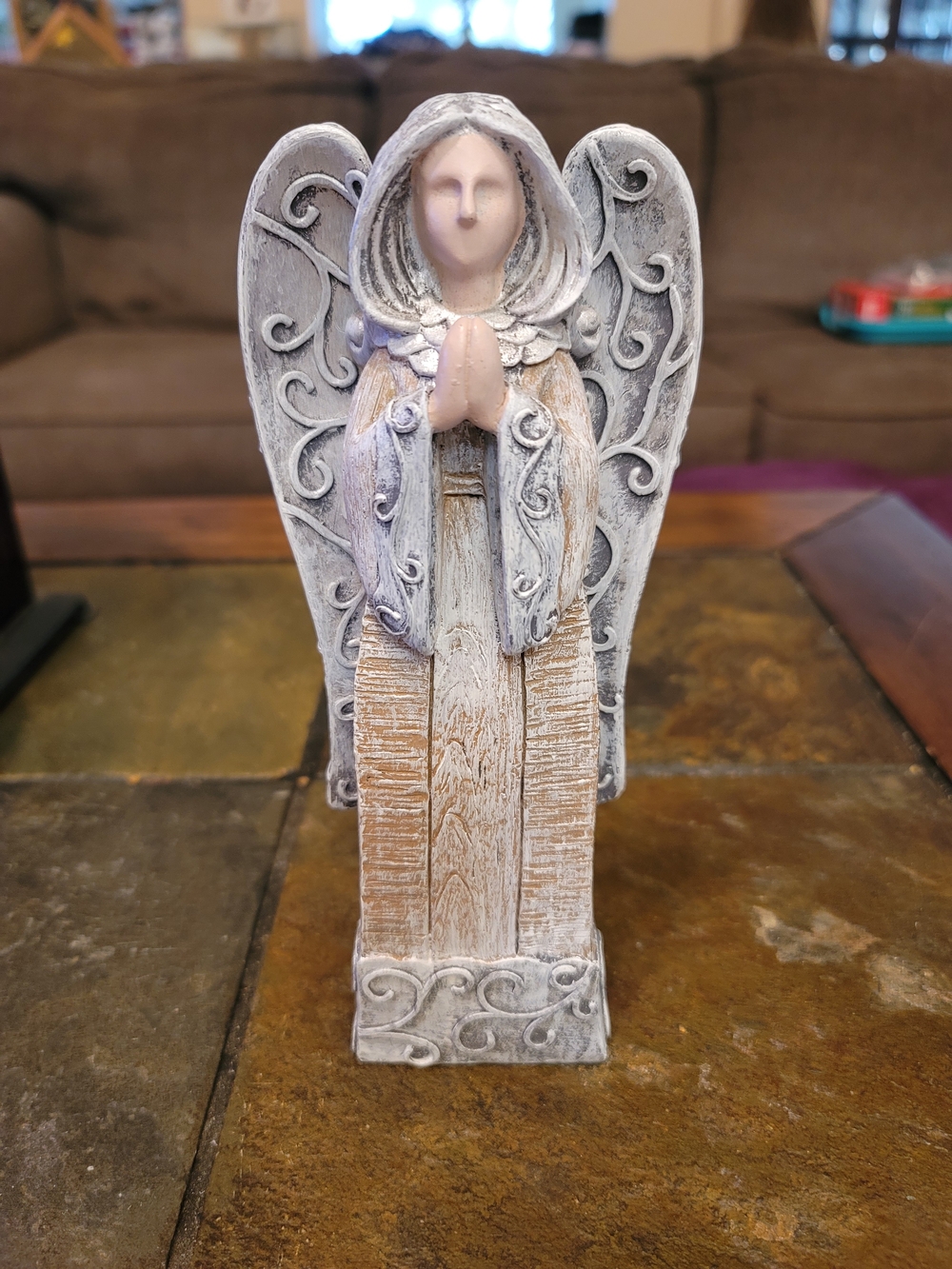 Praying Angel Resin Figurine in White and Tan - Home Art